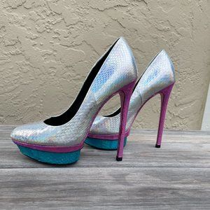 Brian Atwood Silver Platform Stilettos Size 6